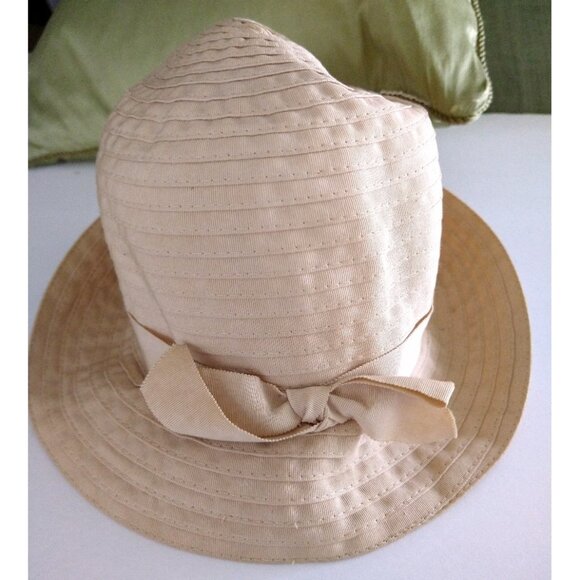 Vintage Palmer Ribbon Hat Size Small Ladies Tan Cloche With Bow - Picture 14 of 16